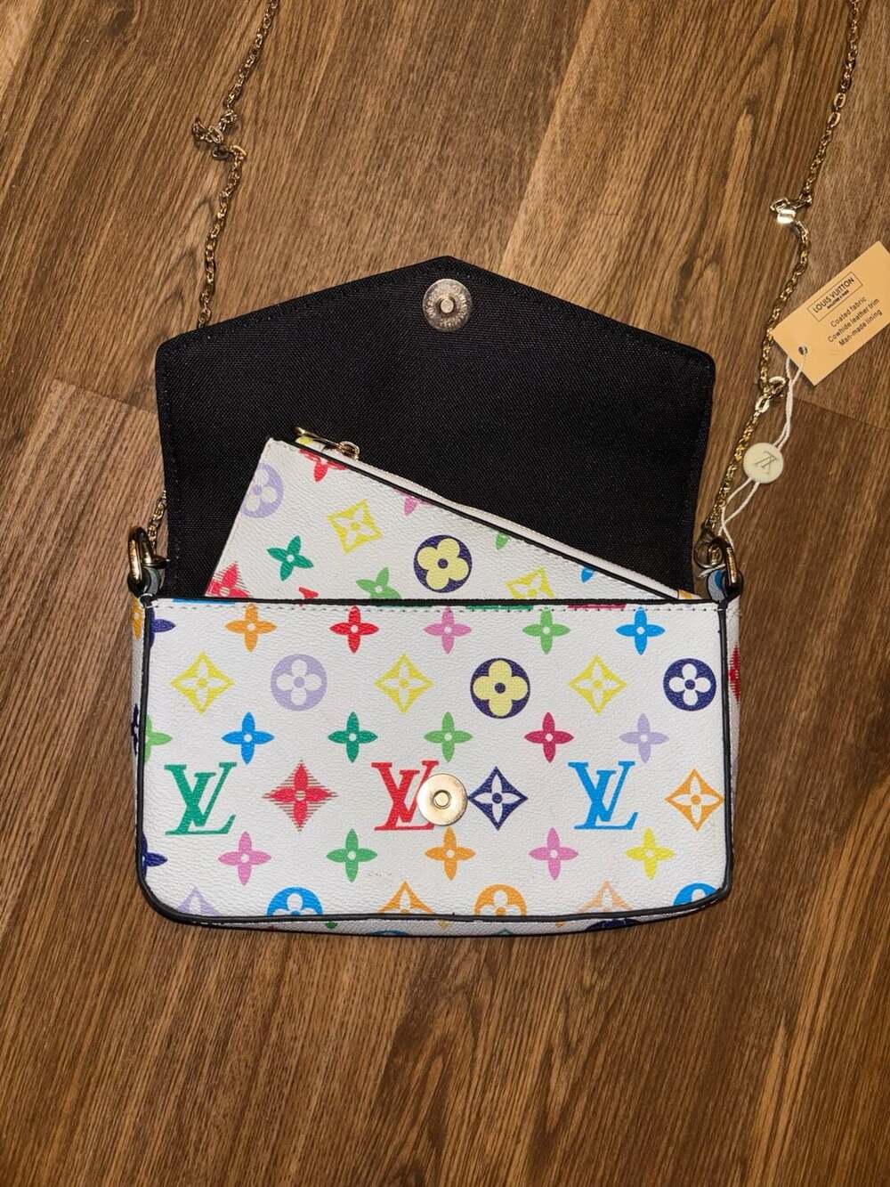 Unbranded Multicolor Monogram Pattern Crossbody Shoulder Bag with Chain and Remo